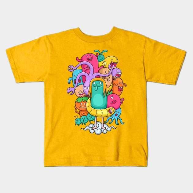 Funny monster doodle Kids T-Shirt by Mako Design 